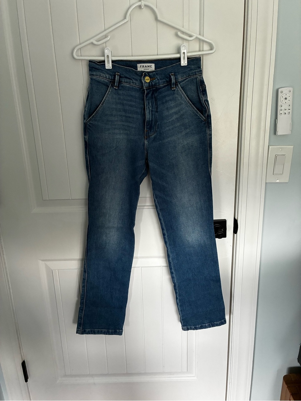 FRAME Le Slender Straight Jean Womens 25 (24x26.5) Thistle Wash Denim Distressed